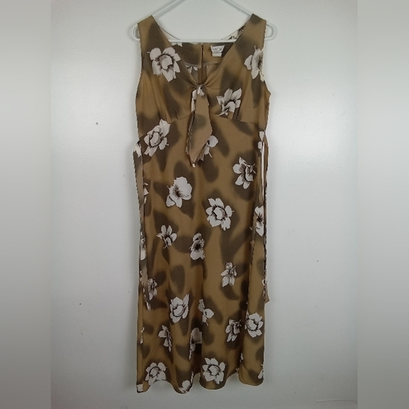 Vintage 90s Brown Floral Midi Dress | Medium - Picture 2 of 7